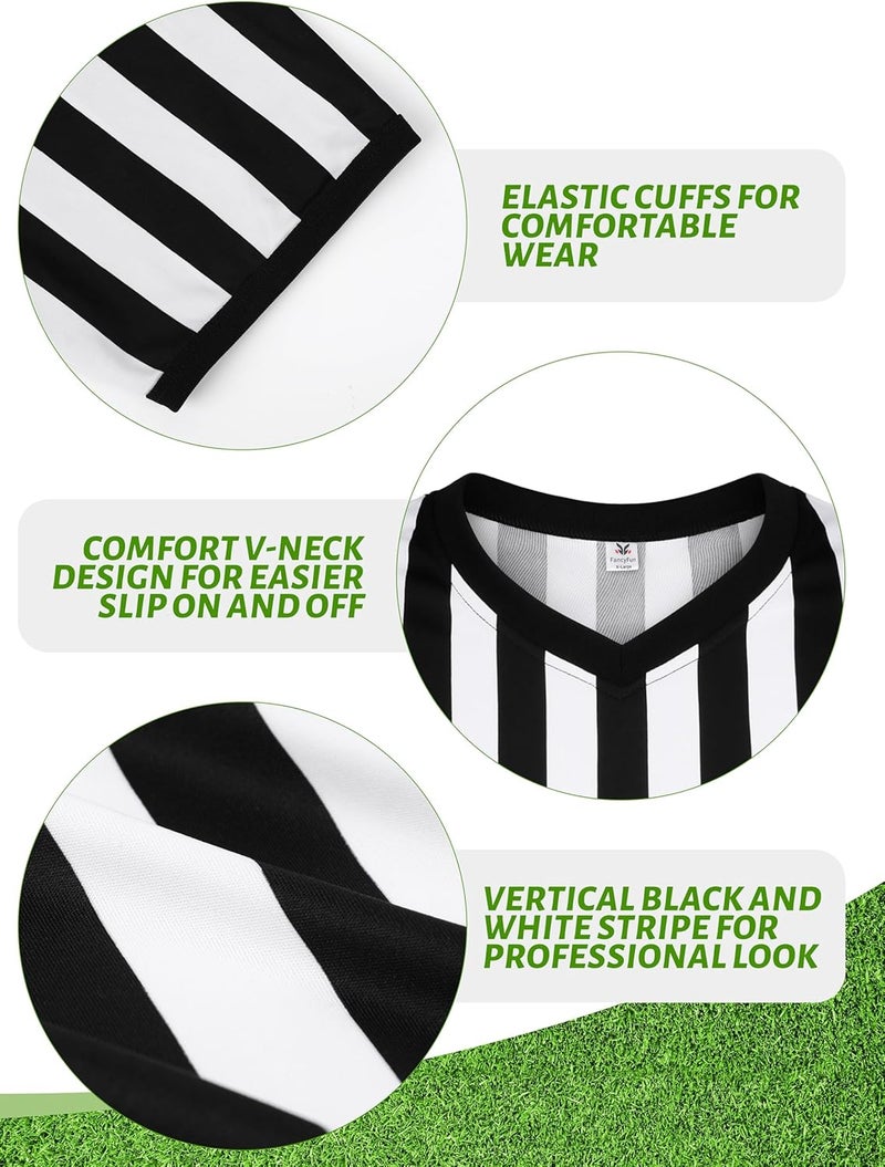 FancyFun Store 3 Pcs Referee Shirt Costume, Referee Costume Women Men V-Neck Ref Umpire Shirt for Soccer Football Player - Image 3